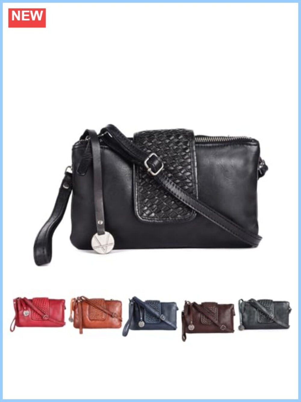 Genuine Leather Crossbody Sling Bag Woven Purse for Women Adjustable Strap